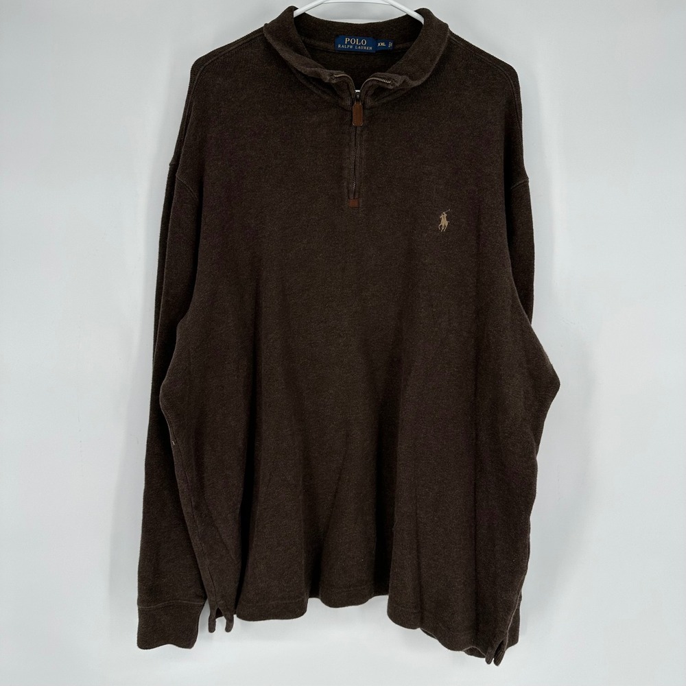 Polo Ralph Lauren Mens XXL Brown 100% Cotton Quarter Zip Pullover Sweater Logo